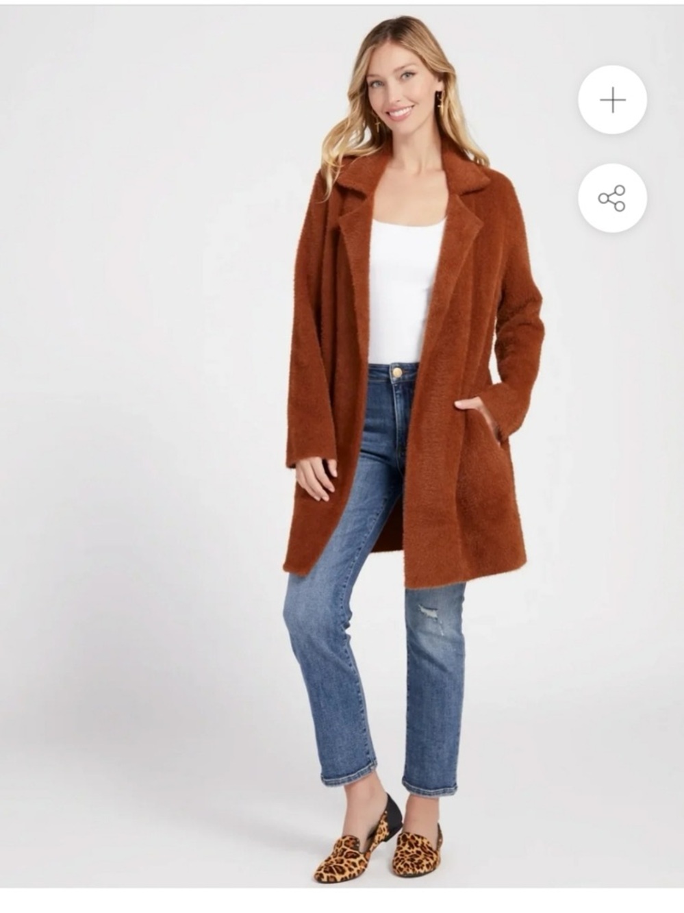 Brown Teddy coat Open-Front